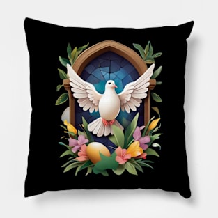 Easter Dove with Spring Vibes  Religious Art Gifts Pillow