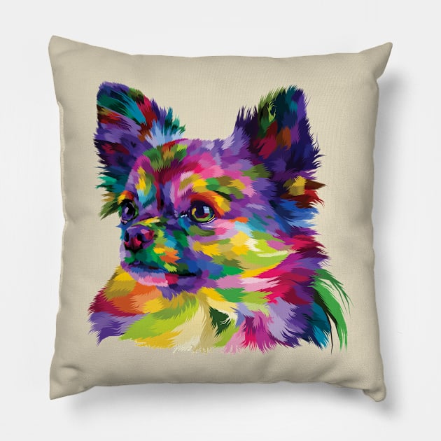 Rainbow Dog Chihuahua Pillow by RajaGraphica