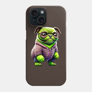 Green Pug in Muscular Costume - Adorable, Angry and Grumpy Dog Outfit Phone Case