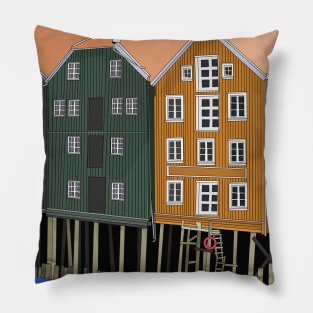 Old Storehouses Trondheim Norway Pillow