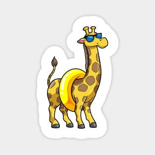 Giraffe on Beach with Swim ring & Sunglasses Magnet