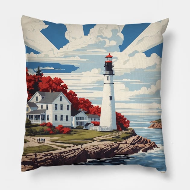 Portland Maine United States of America Tourism Vintage Poster Pillow by TravelersGems