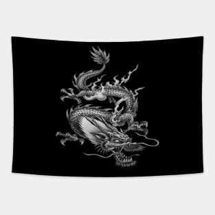 Chinese Black Dragon Mythical Creature Tapestry