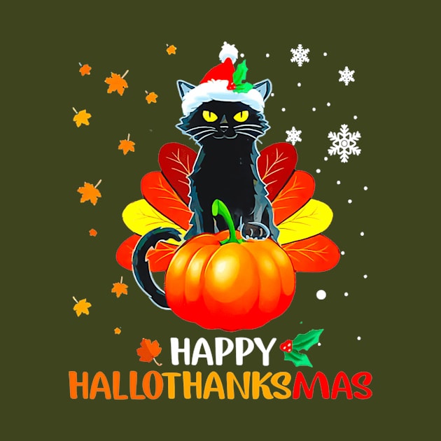 Black Cat Halloween And Merry Christmas Happy Hallothanksmas by AlindaEudoro431994