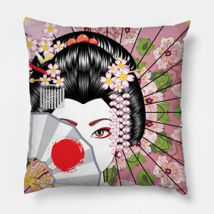 Geisha with floral Fan Pillow