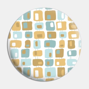 Funky Squares Retro Pattern Aqua, Gold Yellow Pin