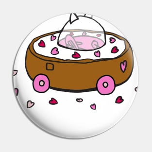 Valentine's Day Cat Donut Car with Heart Sprinkles Pin