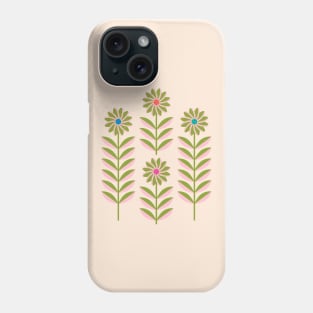 LOVE ME LOVE ME NOT Folk Art Mid-Century Modern Scandi Floral in Pink and Green on Cream - UnBlink Studio by Jackie Tahara Phone Case