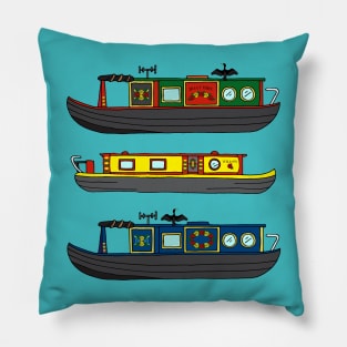 Colourful Canal Narrowboats and House Boats Pillow