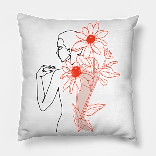 Woman Flower Line Pillow