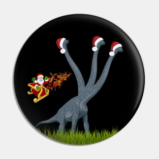 Santa visits Dinosaur for Xmas | 3-necked dinosaur | Merry Christmas Pin
