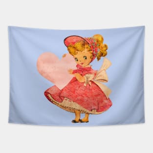 Vintage Retro Cute Girl with Valentine Heart Tapestry