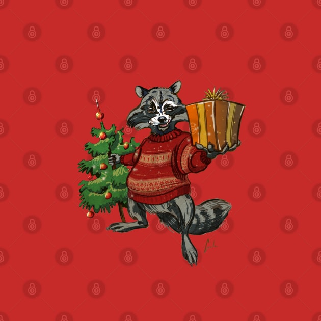 Funny Racoon Christmas by SakalDesign