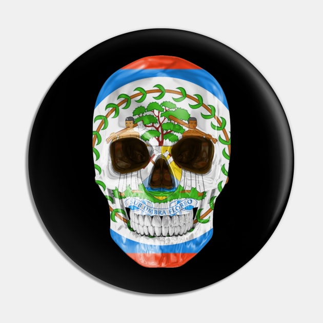 Belize Flag Skull - Gift for Belizean 19.02.52 With Roots From Belize Pin by Country Flags