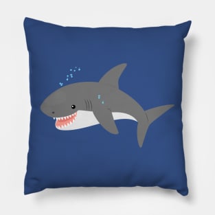 Great white shark happy cartoon illustration Pillow