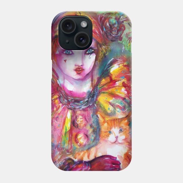 Pierrot with Cat / Venetian Masquerade Masks Watercolor Phone Case by BulganLumini