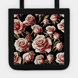 Vintage Blush Brown Roses on Dark Background Tote