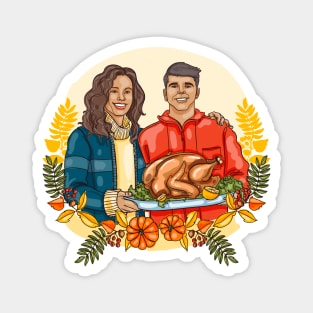 People Celebrating thanksgiving Hand Drawn Magnet