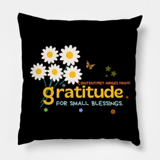 Contentment arises from gratitude for small blessings. Pillow