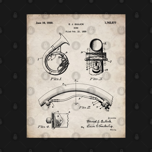 Brass Band Horn Patent - Musician Wind Instrument Art - Antique by patentpress