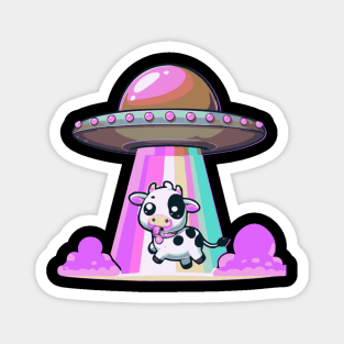 Funny Kawaii Cow UFO Abduction Cute Tongue Out Magnet