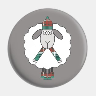 Cosy Winter Sheep With Christmas Tartan Hat, Scarf and Boots Pin