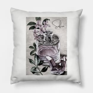 Personalised Vintage print perfume & rose quartz - Sofia Pillow