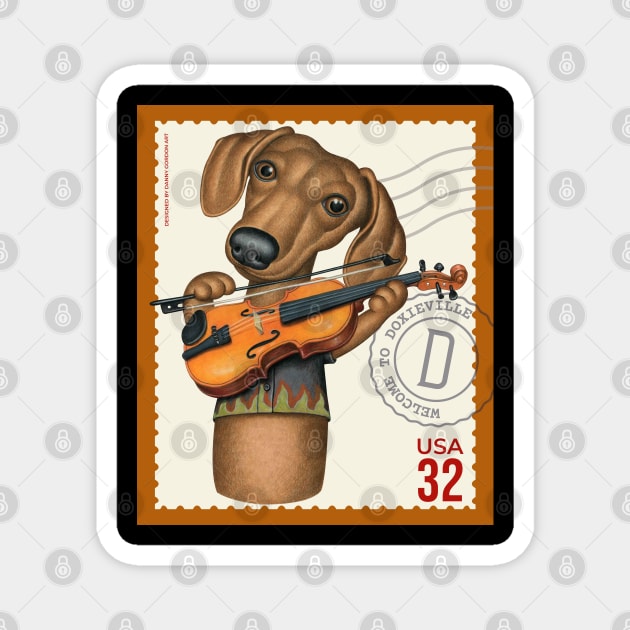 Cute Doxie playing violin Magnet by Danny Gordon Art