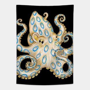 Blue Ring Octopus Ink Art Tapestry