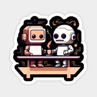 two cute robots drinking coffee Magnet