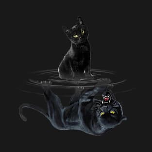 Black Cat Panther Mirror Reflection T-Shirt