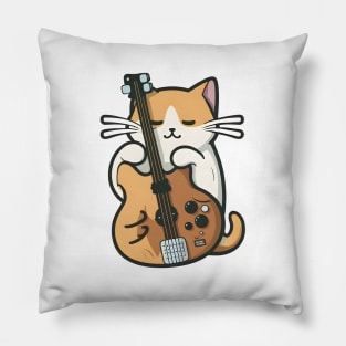 Cat Holding Bass Guitar Pillow