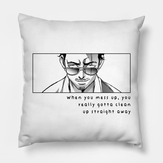 Tatsu - gokushufudou quote Pillow by SirTeealot