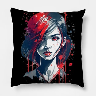 Cute girl with red eyes anime style Pillow