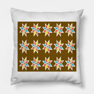 Retro Triangle Design in Brown Yellow Red and Blue Pillow