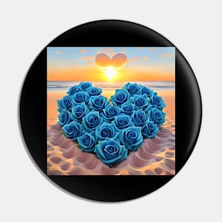 Hearts Of Love With Blue Roses At Sunset 5 Pin