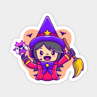 Cute Female Witch Gaming Cartoon Magnet