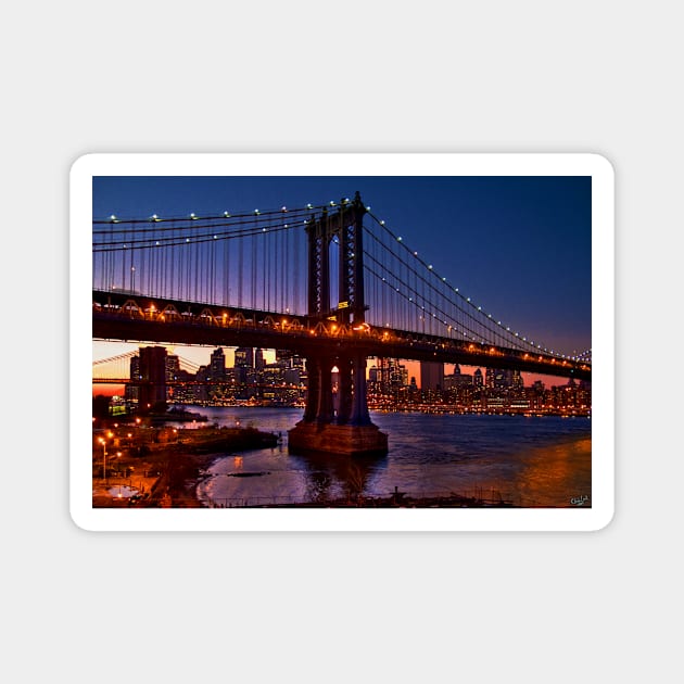 The Brooklyn and Manhattan Bridges at Dusk, USA Magnet by Chris Lord