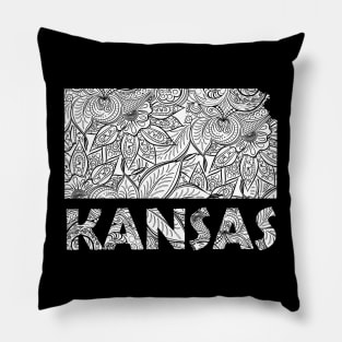 Mandala art map of Kansas with text in white Pillow