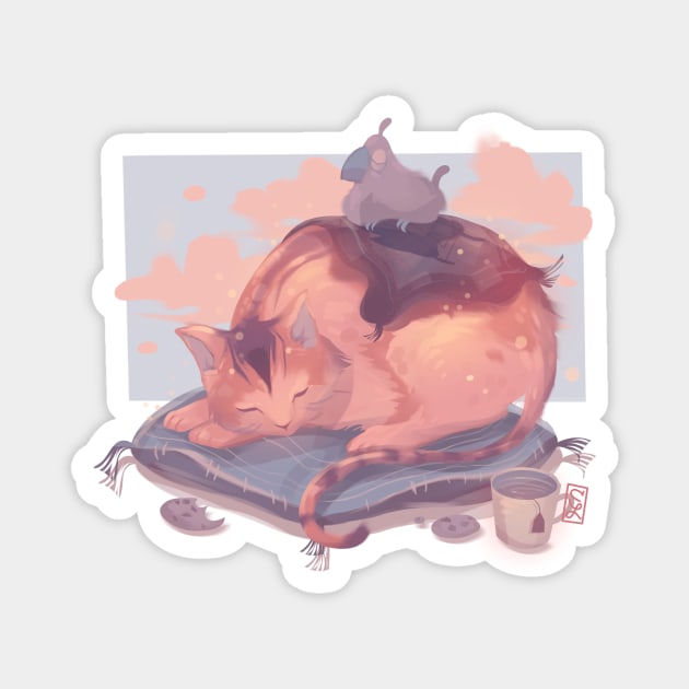 Sleepy Cat Magnet by Claire Lin