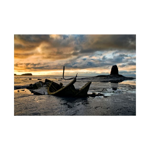 Black Nab and the wreck of the Admiral Von Tromp at sunset. Saltwick Bay, England by chrisdrabble