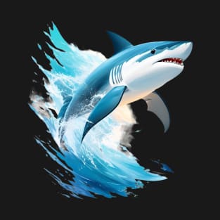 Jumping Shark In Watercolor Style - AI Art T-Shirt