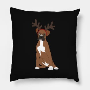 Cute Christmas Boxer puppy with deer antlers headband Pillow