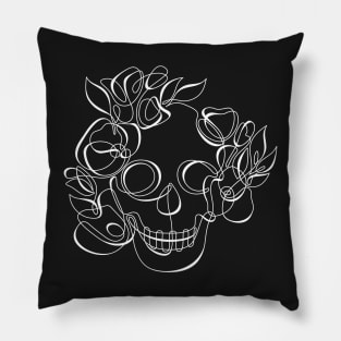 Minimalistic Continuous Line Skull with Poppies Pillow