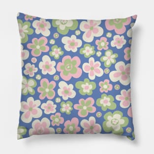 retro florals pattern, 70s groovy flowers, flower market, scandinavian florals, baby pink, baby blue, danish style Pillow