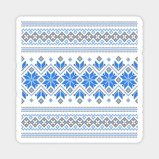 Wellspring - Star Alatyr - Ethno Ukrainian Traditional Pattern - Slavic Symbol 2 Blue Horizontal Magnet