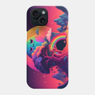 Sleepy Moon Over Forest Rainbow Portal - Psychedelic Landscape - Paint Dripping 3D Illustration - Colorful Haunted Nature Scene Phone Case