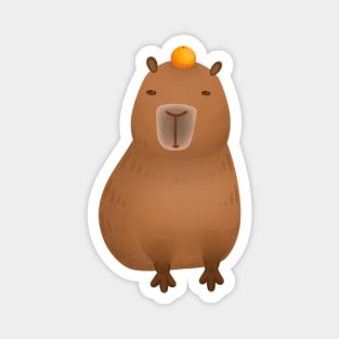 Sitting Capybara with an Orange Hat Magnet