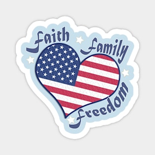 Faith-Family-Freedom American Flag Heart. Blue lettering. Magnet