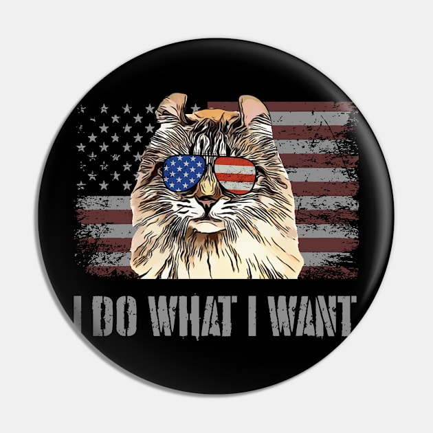 American Curl Cat I Do What I Want Retro USA Funny Cat Pin by TheBeardComic